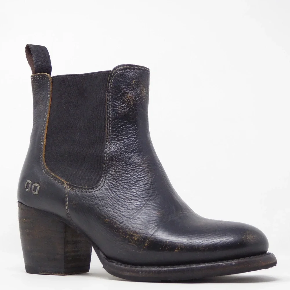 Bed Stu Womens Lorn Chelsea Boots Black Leather Distressed Block Heel 6.5